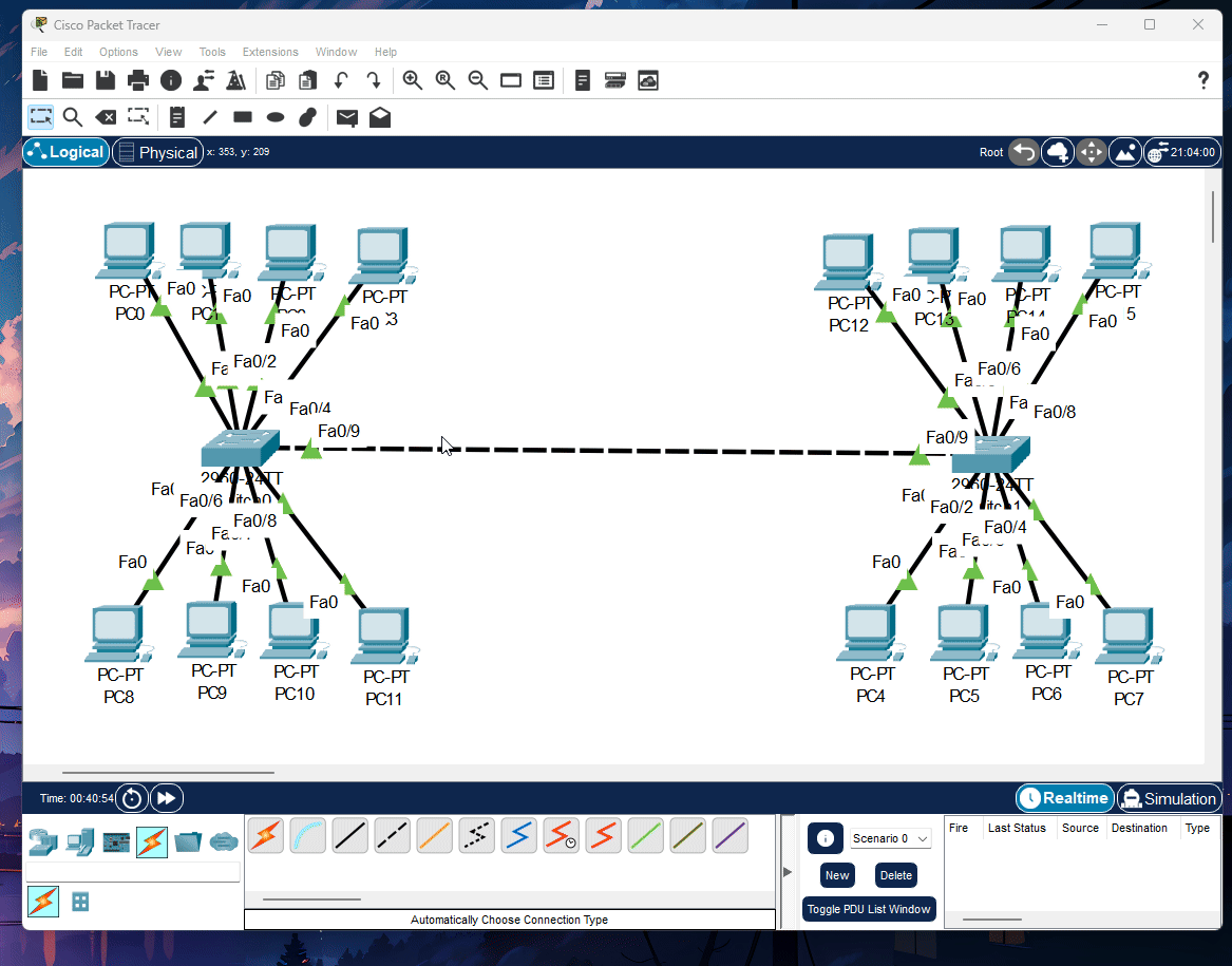 Setting Access Port VLAN 10 (business) PC0-3 pada Switch1